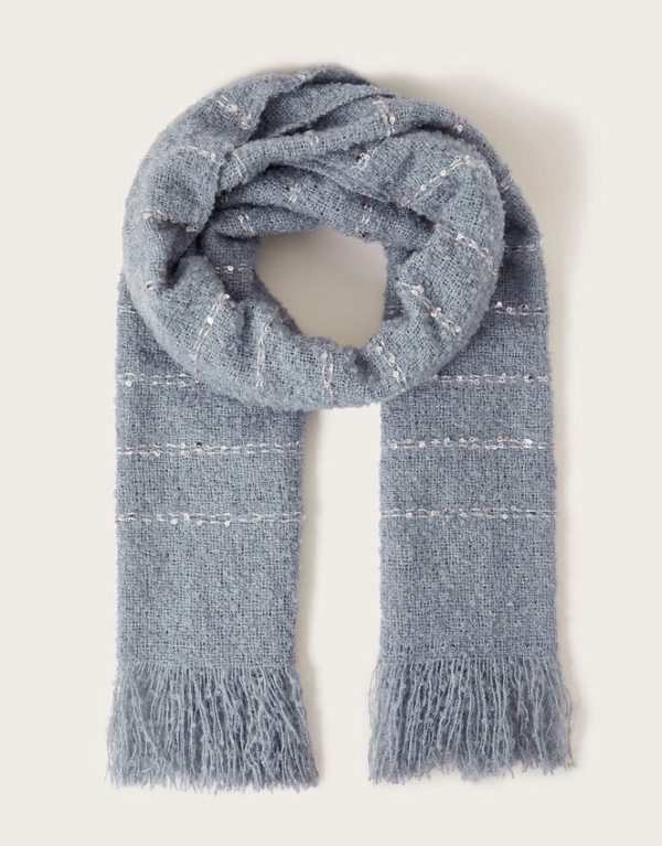 Monsoon Sequin Stripe Boucle Scarf Grey - Image 2