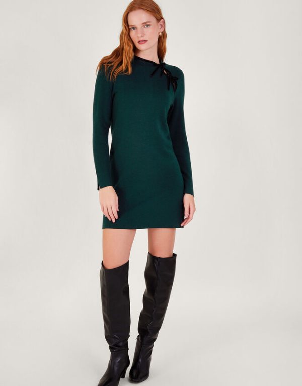 Monsoon Bea Bow Tunic Dress Green - Image 2