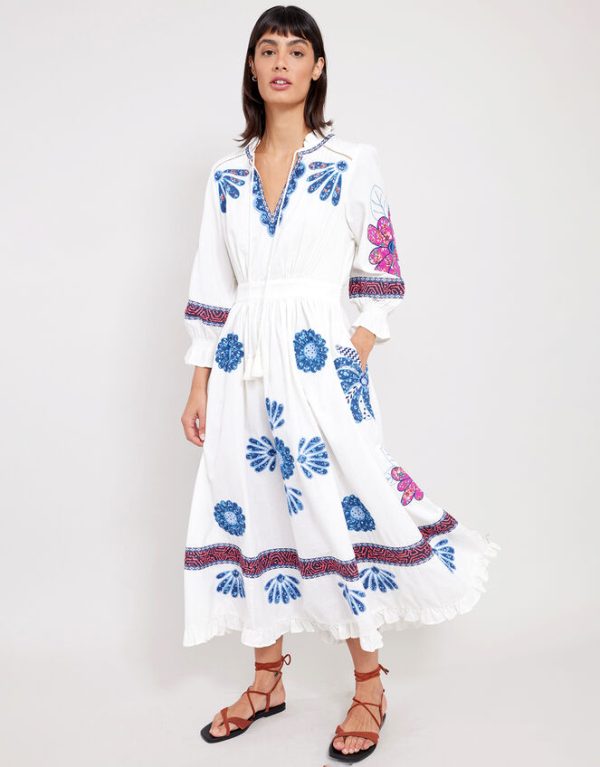 Monsoon East Embroidered Dress White - Image 4