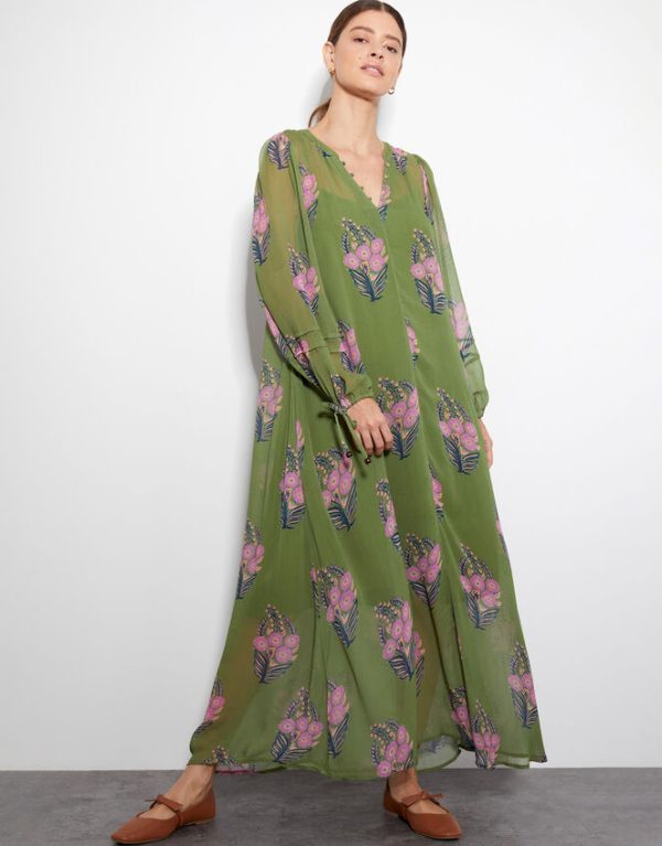 Monsoon East Floral Print Maxi Dress Green - Image 4