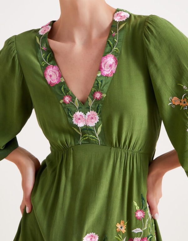 Monsoon Alice Embroidered Short Dress Green - Image 4