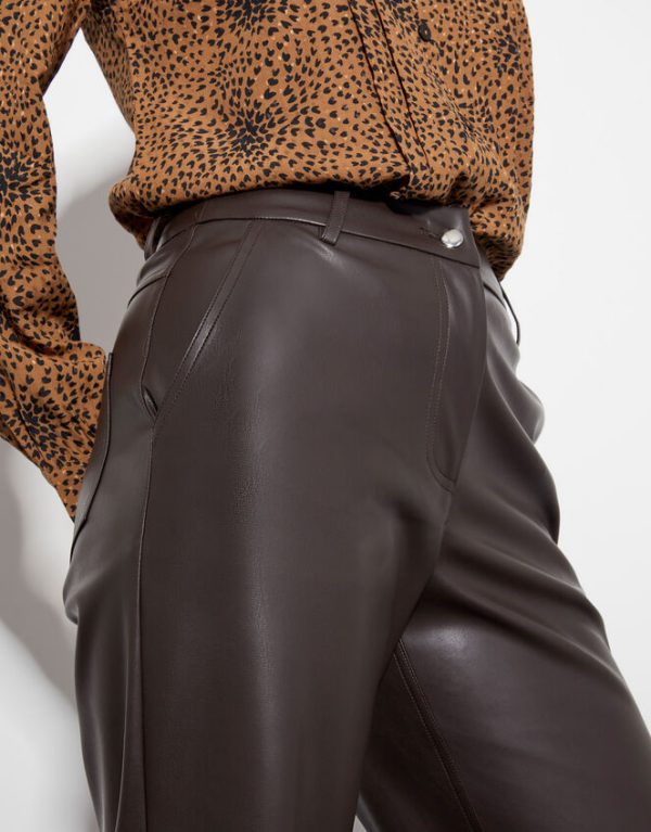 Monsoon Parker Faux Leather Trousers Brown - Image 4