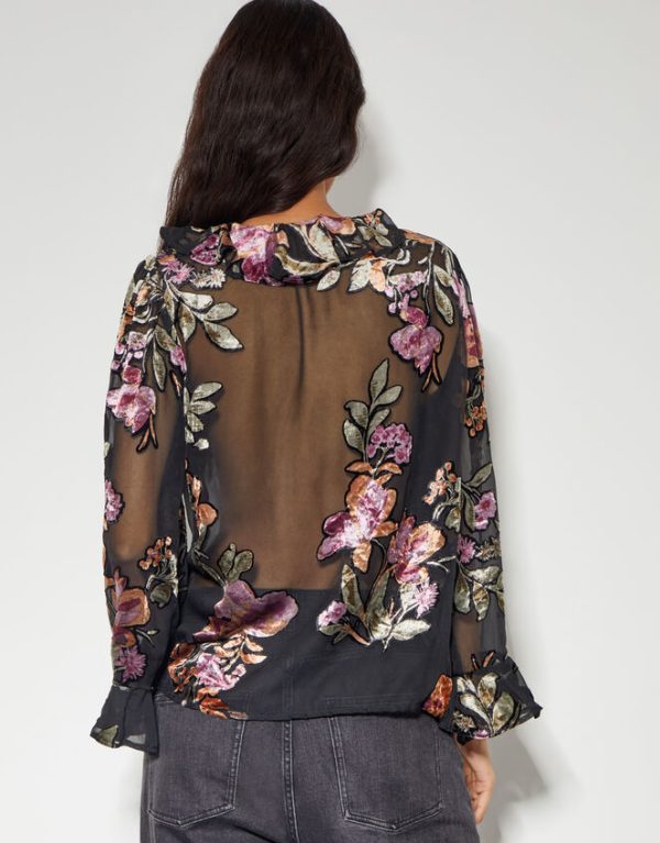 Monsoon Ariella Floral Devore Blouse Black - Image 4