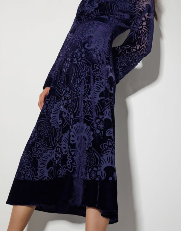 Monsoon Eva Floral Velvet Midi Dress Blue - Image 4