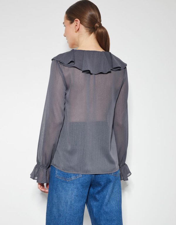 Monsoon Emmy Sheer Sparkle Frill Blouse Grey - Image 4