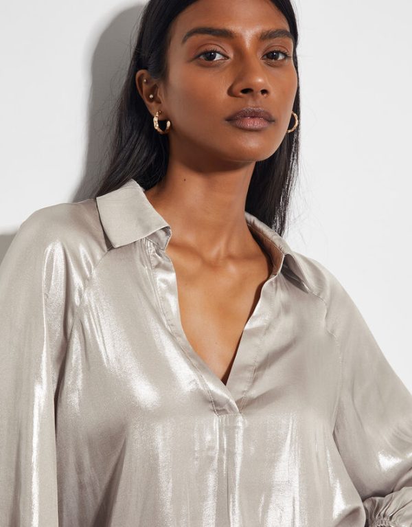 Monsoon Lillie Metallic Collar Blouse Natural - Image 3