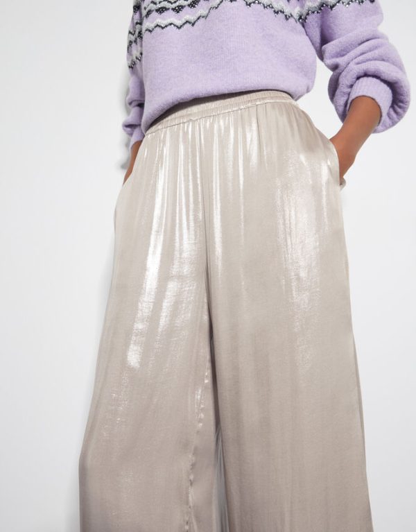 Monsoon Lillie Metallic Wide Leg Trousers Natural - Image 4