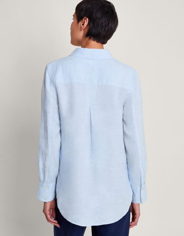 Monsoon Charlie Longline Linen Shirt Blue - Image 3