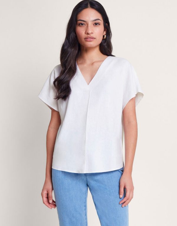 Monsoon Viola V-Neck Pintuck T-Shirt White - Image 3