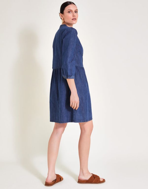 Monsoon Mae Pintuck Denim Dress Blue - Image 4