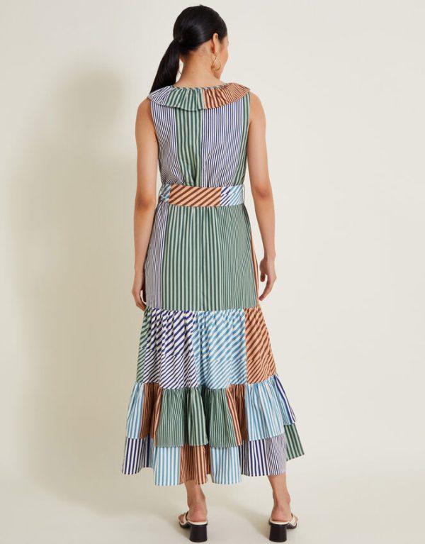 Monsoon Carrie Stripe Ruffle Dress Blue - Image 4