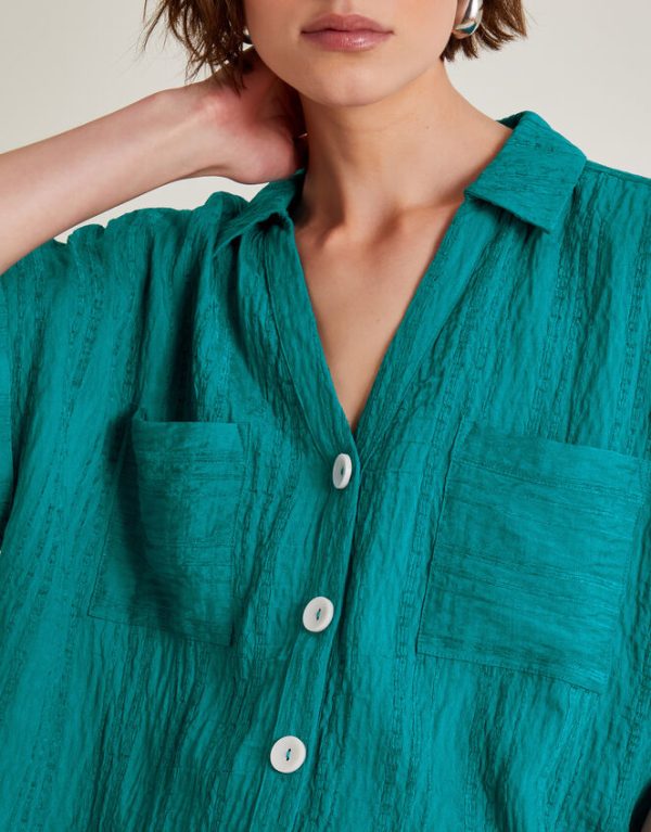 Monsoon Sofia Textured Short Sleeve Shirt Teal - Image 4