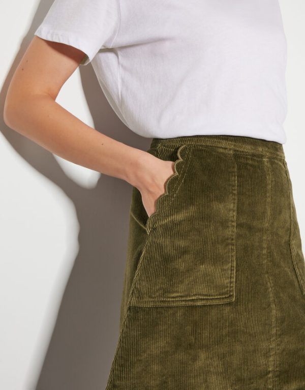 Monsoon Malika Corduroy Midi Skirt Green - Image 4