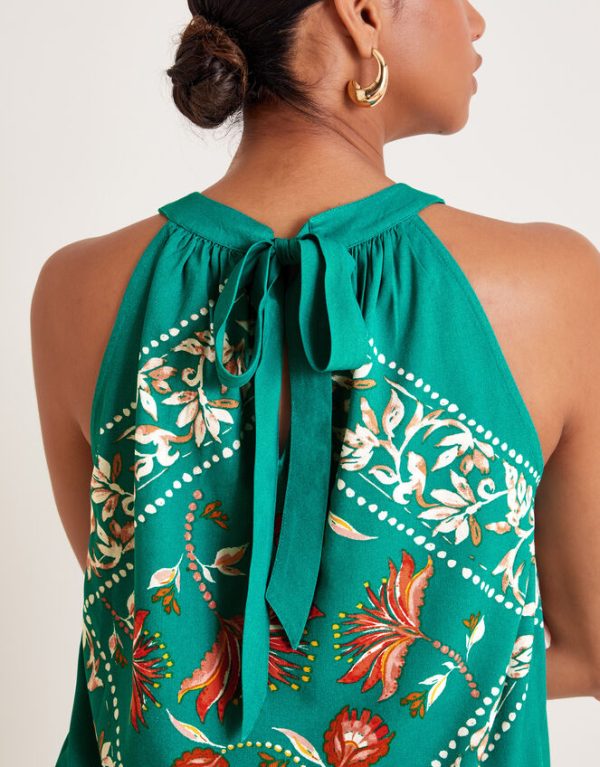 Monsoon Mila Scarf Print Halter Top Teal - Image 4