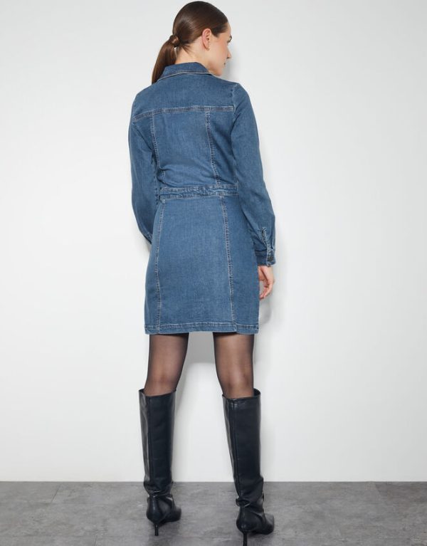 Monsoon Margo Long Sleeve Denim Mini Dress Blue - Image 4