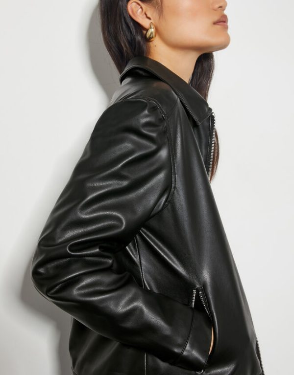 Monsoon Bella Faux Leather Bomber JacketBlack - Image 4