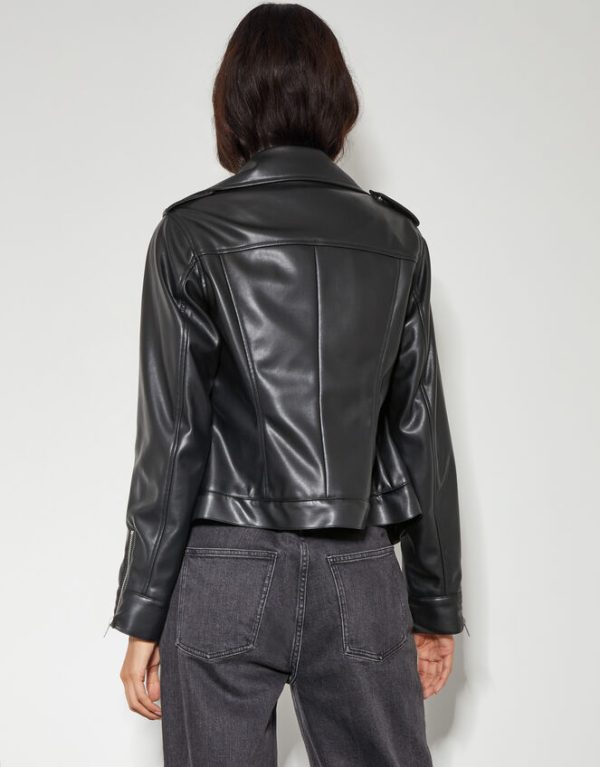 Monsoon Paloma Faux Leather Biker Jacket Black - Image 4