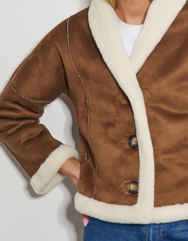 Monsoon Jojo Reversible Faux Shearling Jacket Tan - Image 4