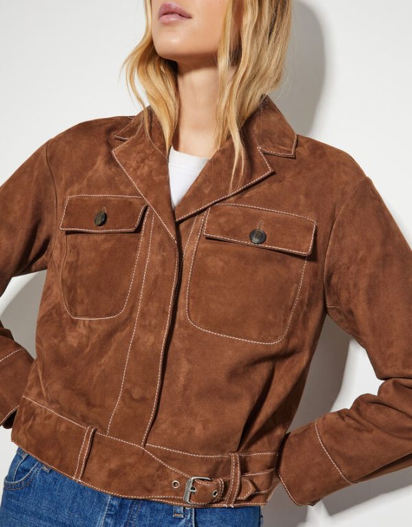 Monsoon Iris Crop Suede Jacket Tan - Image 4