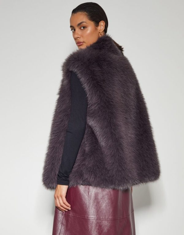 Monsoon Della Faux Fur Gilet Brown - Image 4