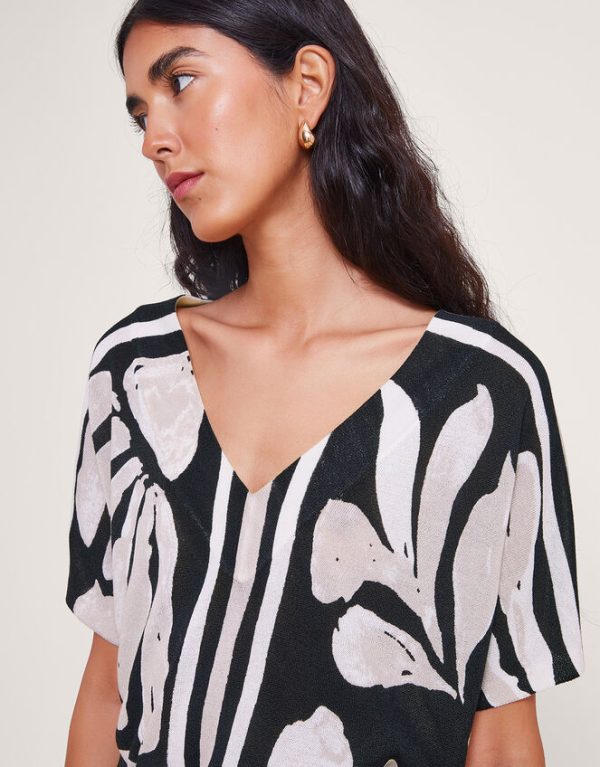 Monsoon Palm Print Knit Top Black - Image 3