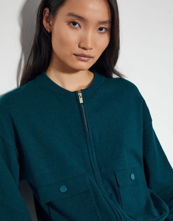 Monsoon Nora Knit Bomber Jacket Teal - Image 4