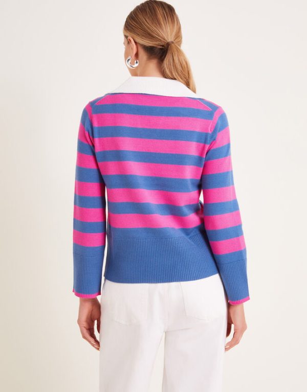 Monsoon Shay Stripe Collared Jumper Pink - Image 4