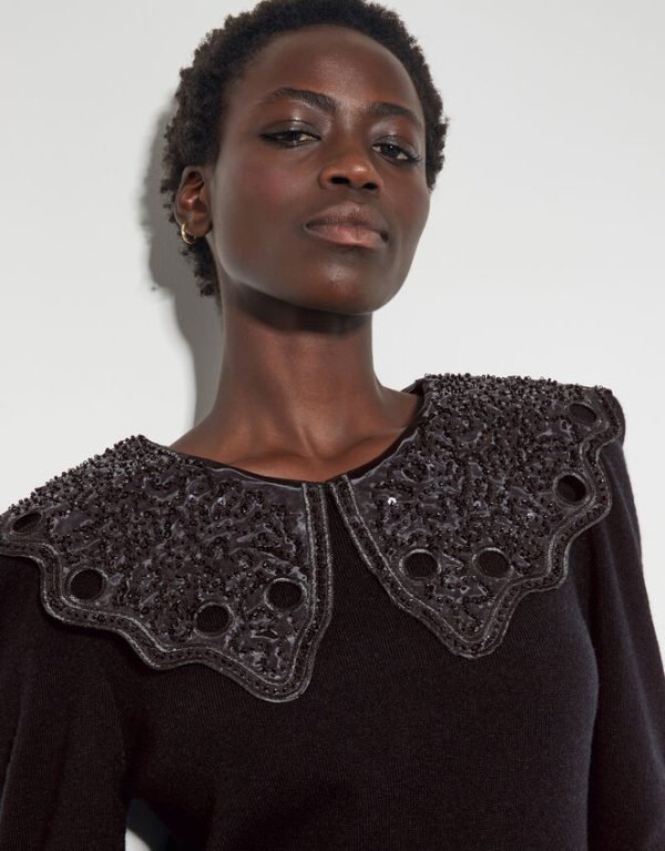 Monsoon Etta Oversized Beaded Collar Jumper Black - Image 4