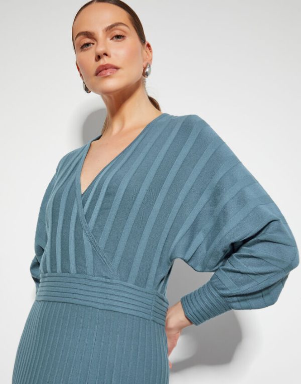 Monsoon Wynn Knit Wrap Midi Dress Blue - Image 4