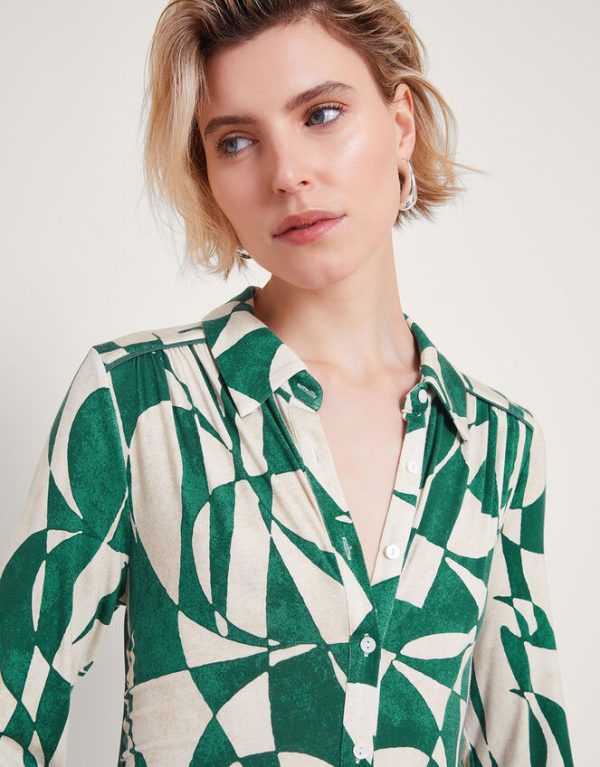 Monsoon Print Shirt Dress Green - Image 3