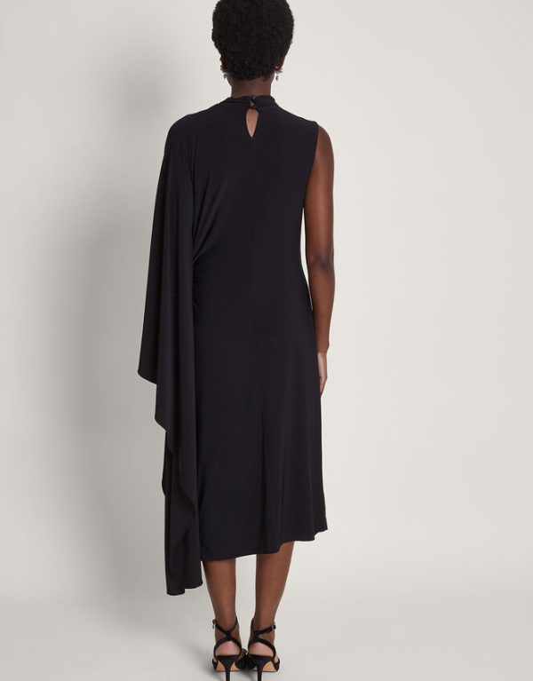 Monsoon Drew Drape Midi Dress Black - Image 4