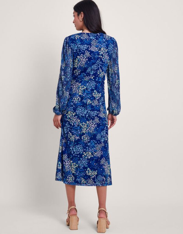 Monsoon Micola Print Mesh Dress Blue - Image 3