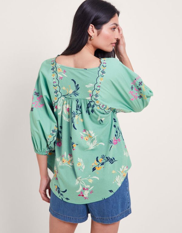 Monsoon Maya Floral Embroidered Top Green - Image 3