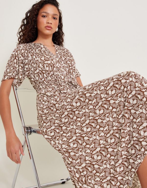 Monsoon Natalia Jersey Print Shirt Dress Brown - Image 4