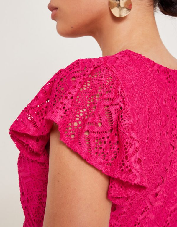 Monsoon Lo Lace Jersey Ruffle Dress Pink - Image 4