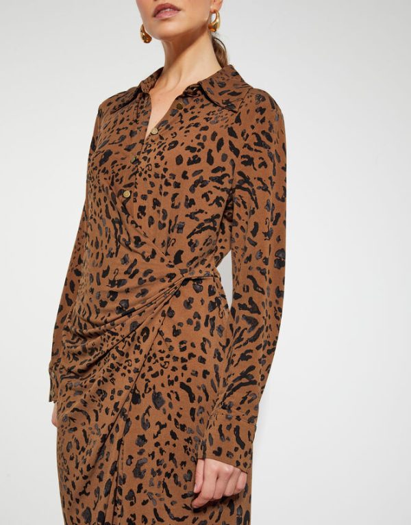 Monsoon Aubrey Jersey Leopard Print Dress Brown - Image 4