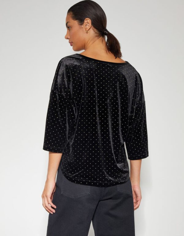 Monsoon Nala Spot Velvet V-Neck Top Black - Image 4