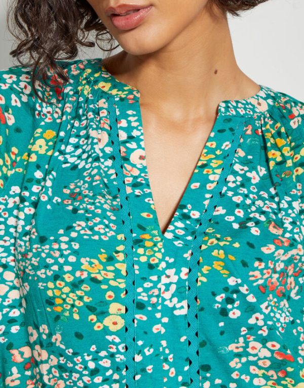 Monsoon Micola Floral Jersey Top Teal - Image 4