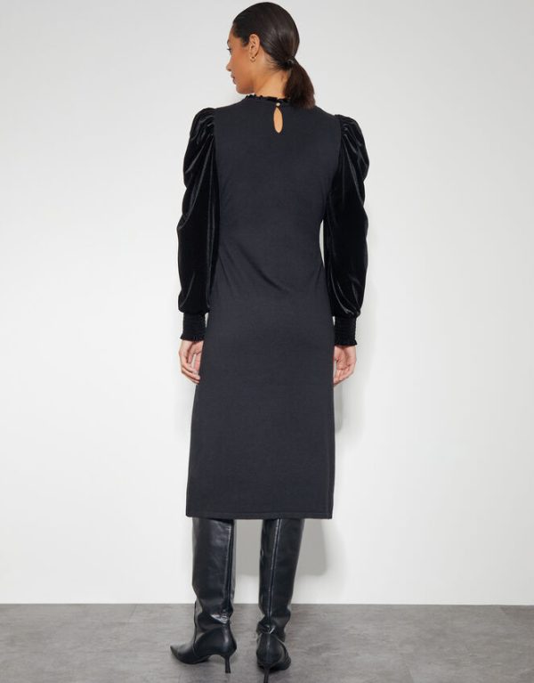 Monsoon Viv Velvet Sleeve Knit Midi Dress Black - Image 4