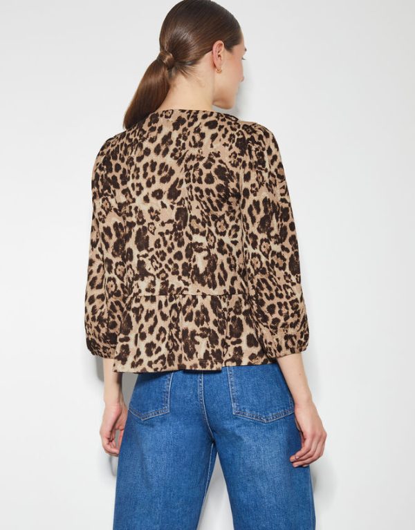 Monsoon Archie Leopard Print Peplum Top Brown - Image 4