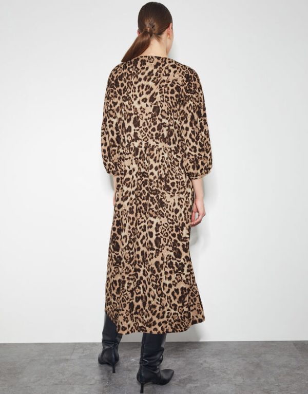 Monsoon Archie Tie-Front Leopard Print Midi Dress Brown - Image 4