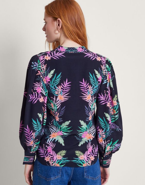 Monsoon Mirella Palm Print Blouse Black - Image 3