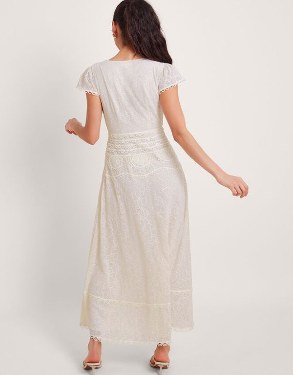 Monsoon Irene Broderie Dress Cream - Image 3