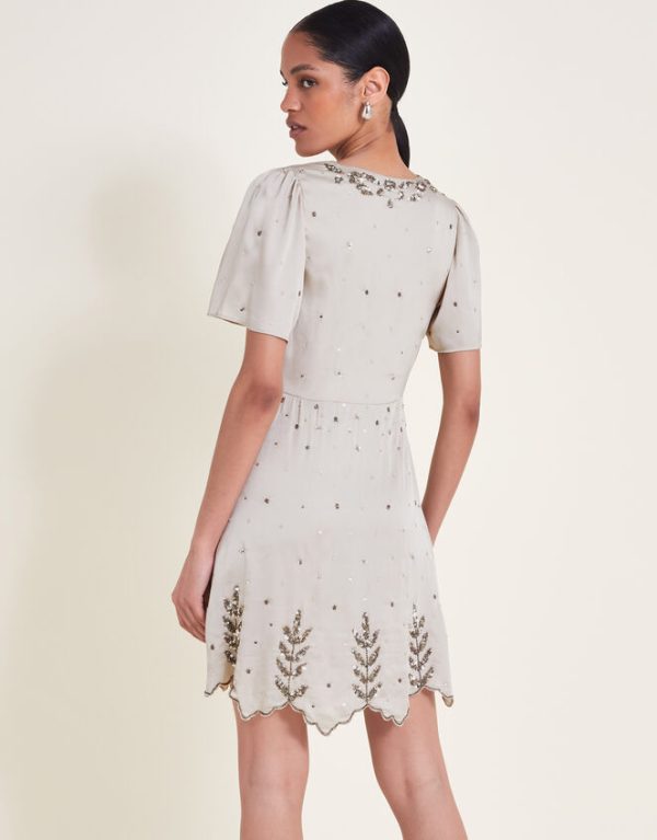 Monsoon Aurora Embellished Mini Dress Grey - Image 5