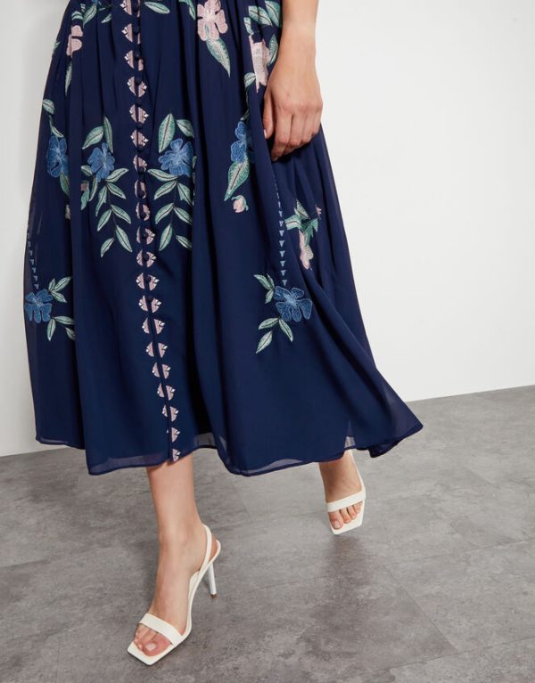 Monsoon Delilah Embroidered Midi Dress Blue - Image 4