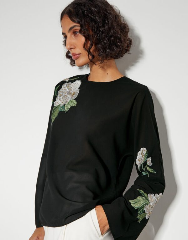 Monsoon Ariah Floral Satin Blouse Black - Image 4