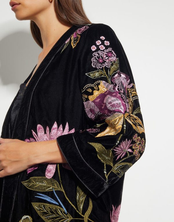 Monsoon Freya Velvet Embroidered Kimono Black - Image 4