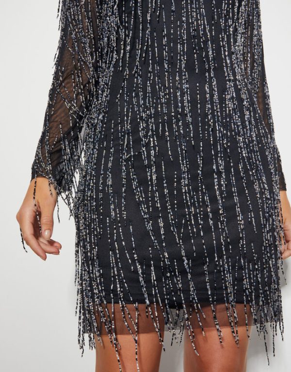 Monsoon Sylvia Embellished Fringe Dress Black - Image 4