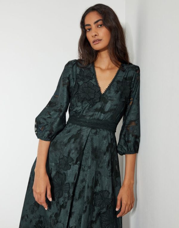 Monsoon Joanna Floral Lace Midi Tea Dress Green - Image 4