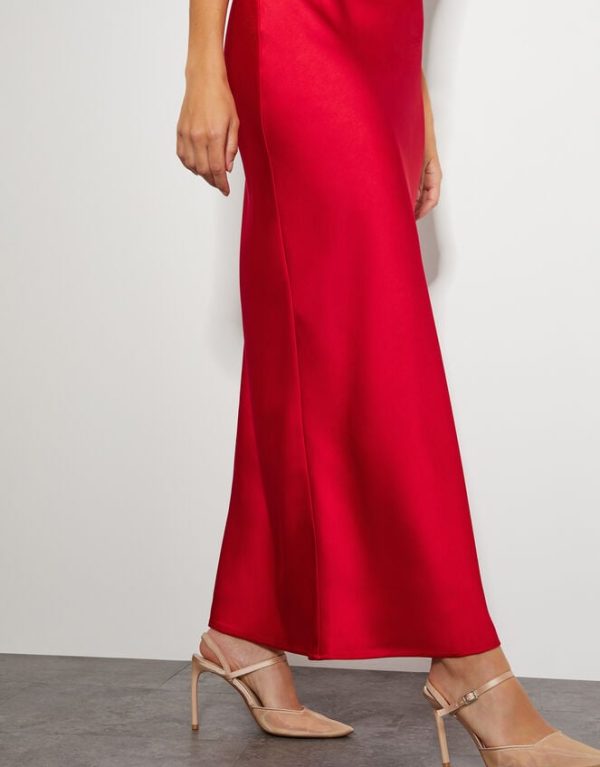 Monsoon Jodie Halter Satin Maxi Dress Red - Image 4